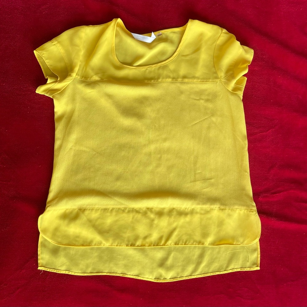 NY Collection Petite Women's Short Sleeve High-Low Pullover Yellow Blouse Sz: PM